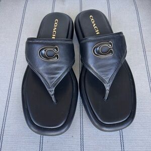 Coach Black Leather Thong Sandals
